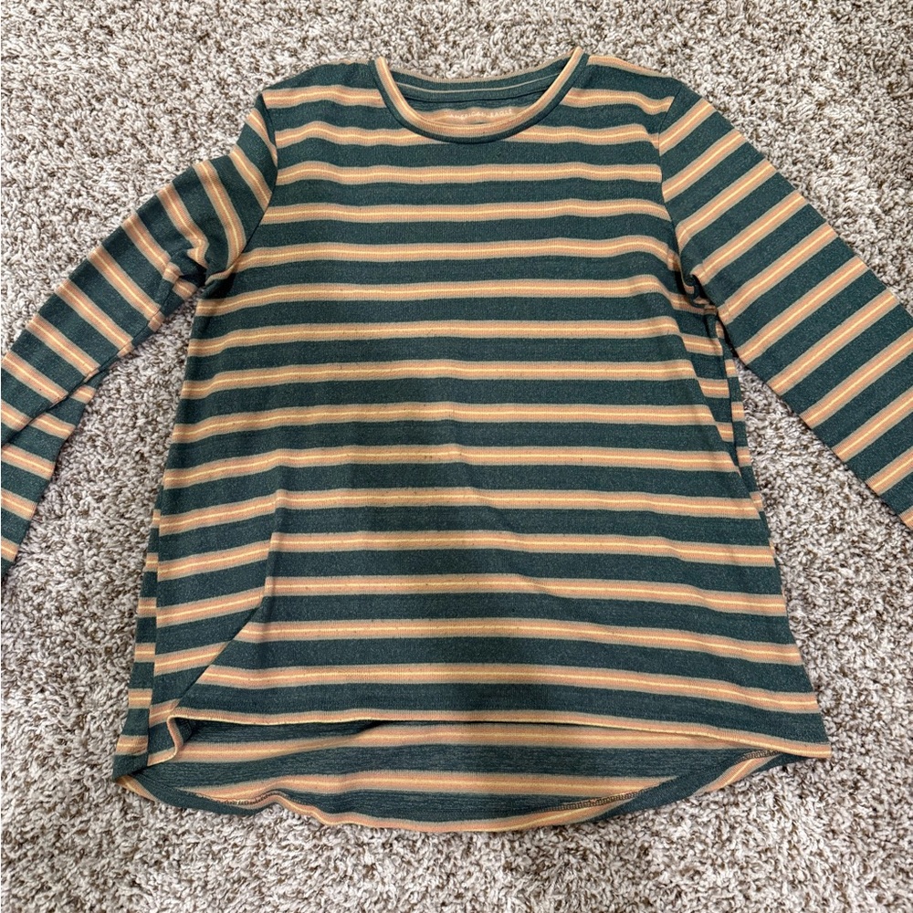 American Eagle Outfitters Green and Tan Striped Long Sleeve Tee